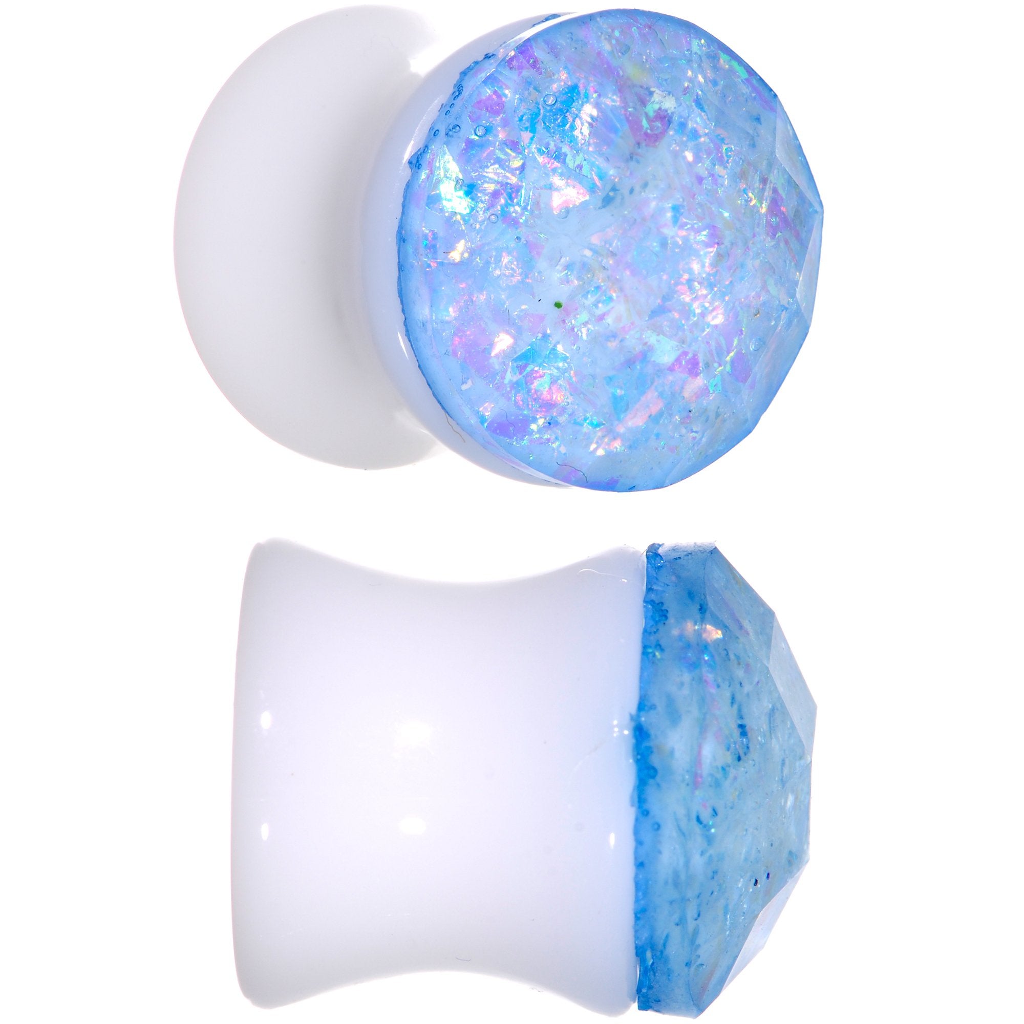 White Acrylic Aqua Galaxy Faceted Saddle Plug Set