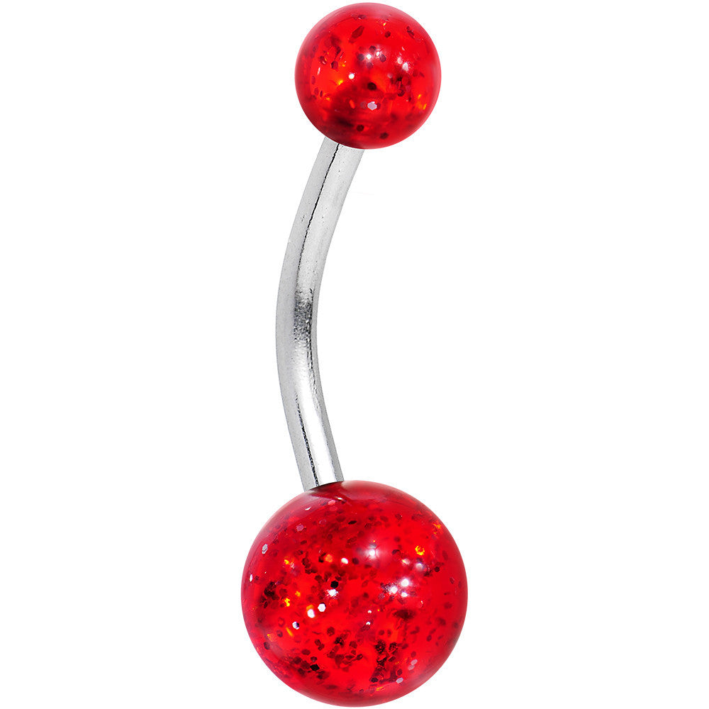 Ruby Red GLITTER Banana Belly Ring
