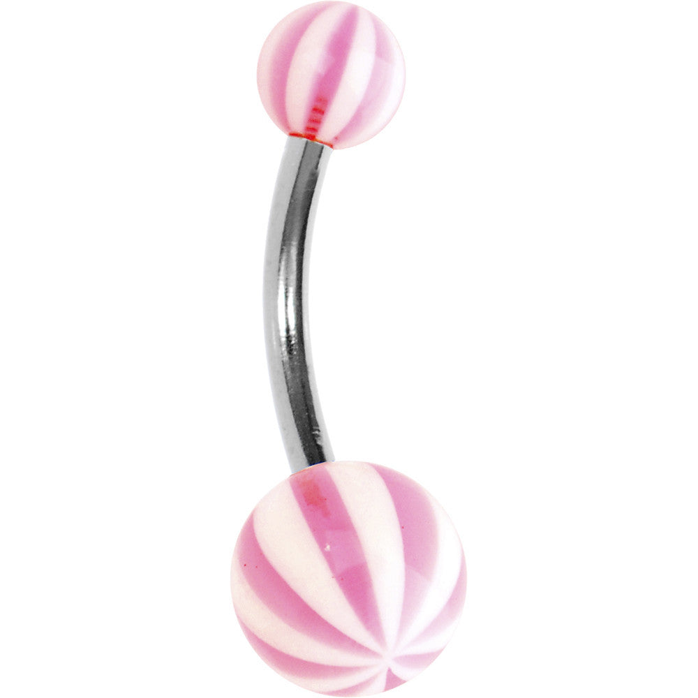 Pink White Acrylic Flamingo Stripe Beach Ball Belly Ring