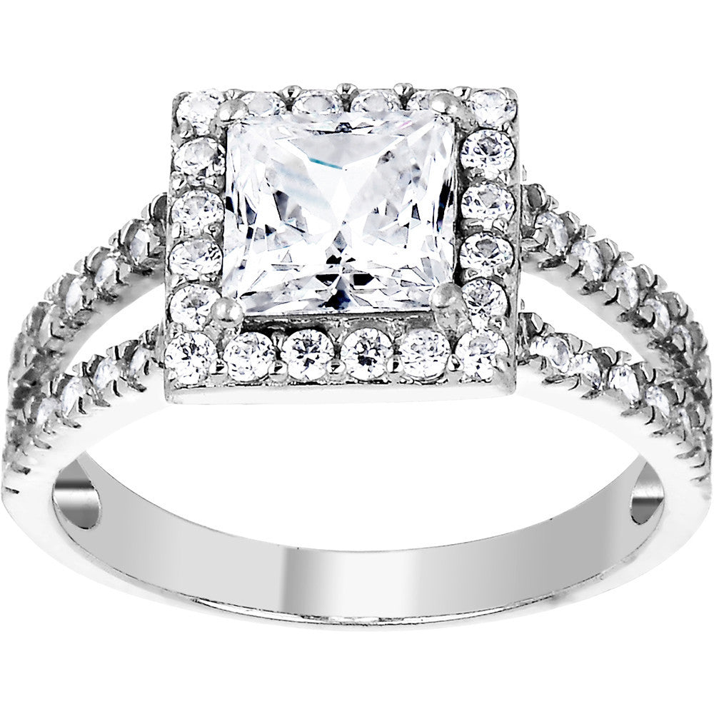 Sterling Silver Princess Cubic Zirconia Ring -1.60 ct tw