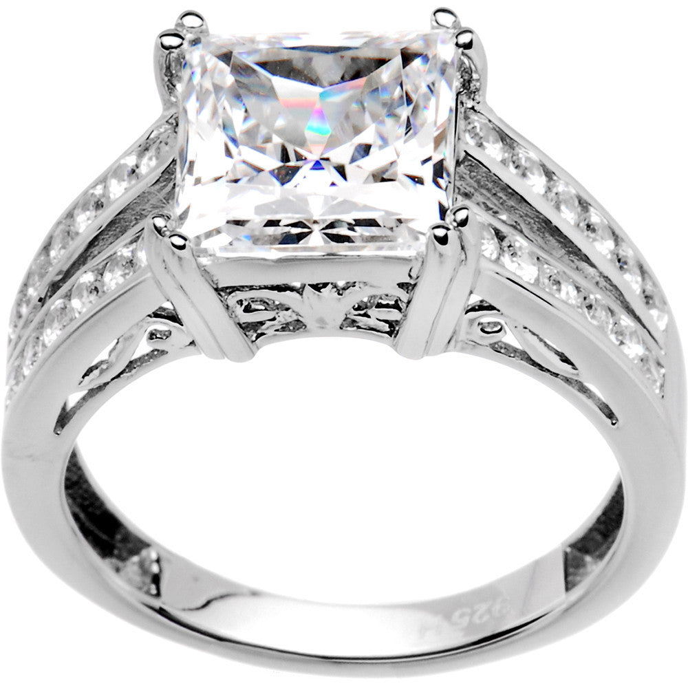 Sterling Silver Princess Cubic Zirconia Ring -3.36 ct tw
