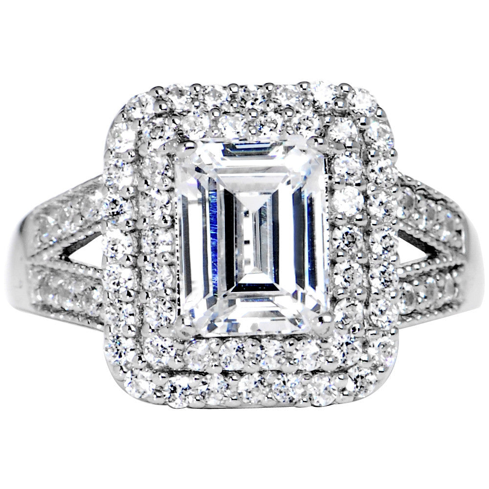 Sterling Silver Emerald Cubic Zirconia Ring -2.25 ct tw