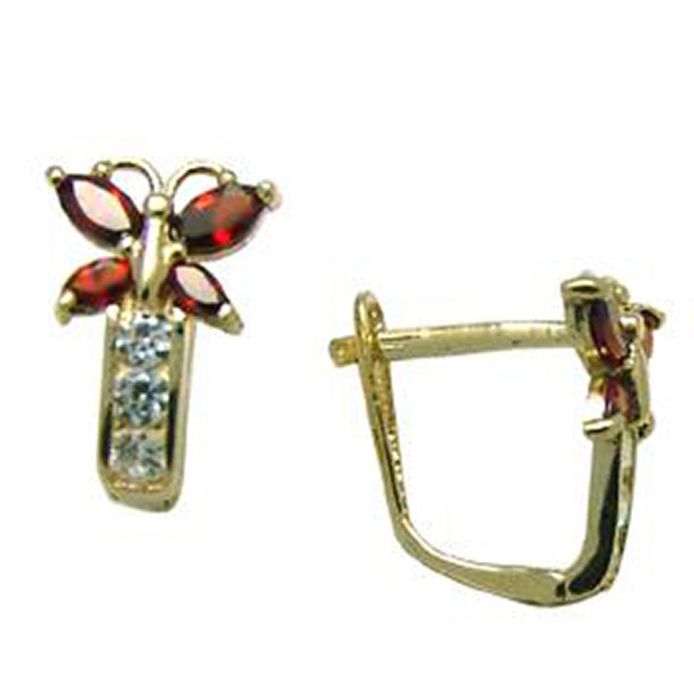 14k Yellow Gold Butterfly January Birthstone Leverback Earrings