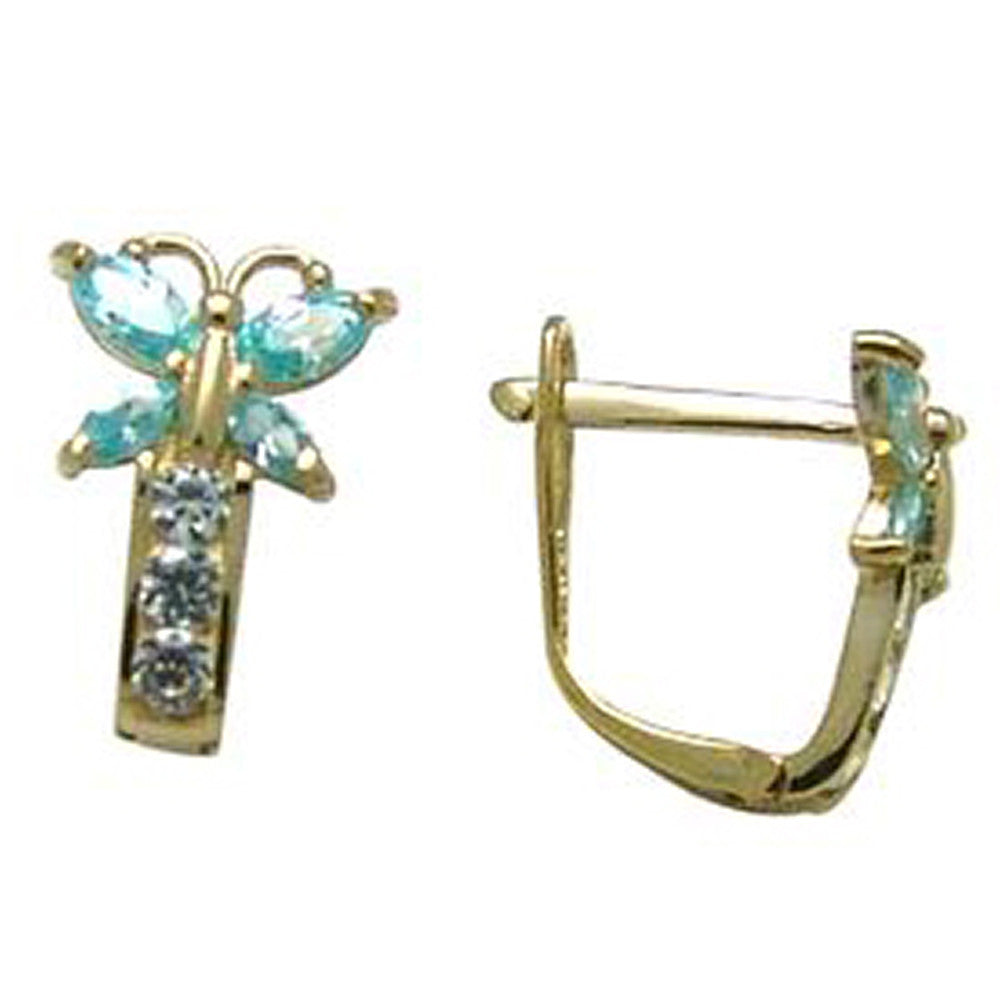 14k Yellow Gold Butterfly March Birthstone Leverback Earrings