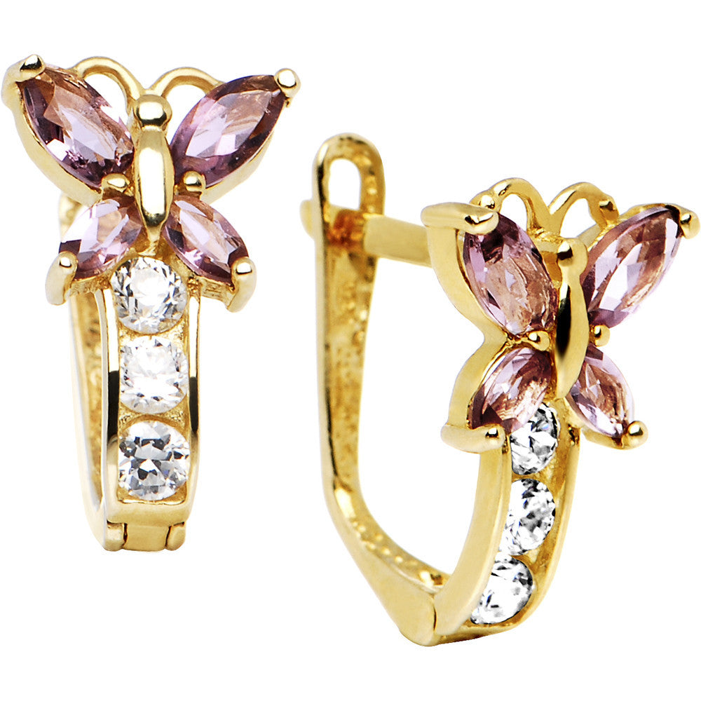 14k Yellow Gold Butterfly June Birthstone Leverback Earrings