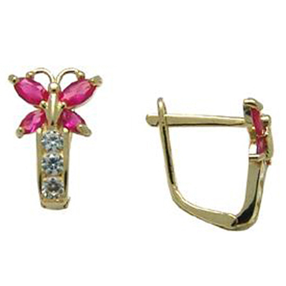 14k Yellow Gold Butterfly July Birthstone Leverback Earrings