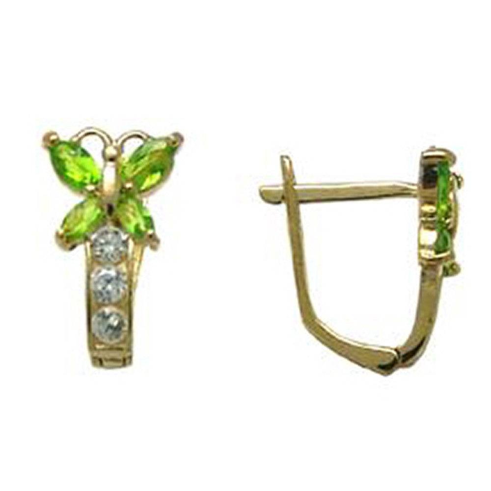 14k Yellow Gold Butterfly August Birthstone Leverback Earrings