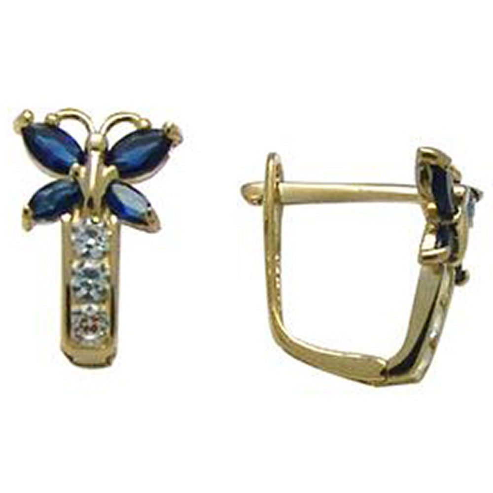 14k Yellow Gold Butterfly September Birthstone Leverback Earrings