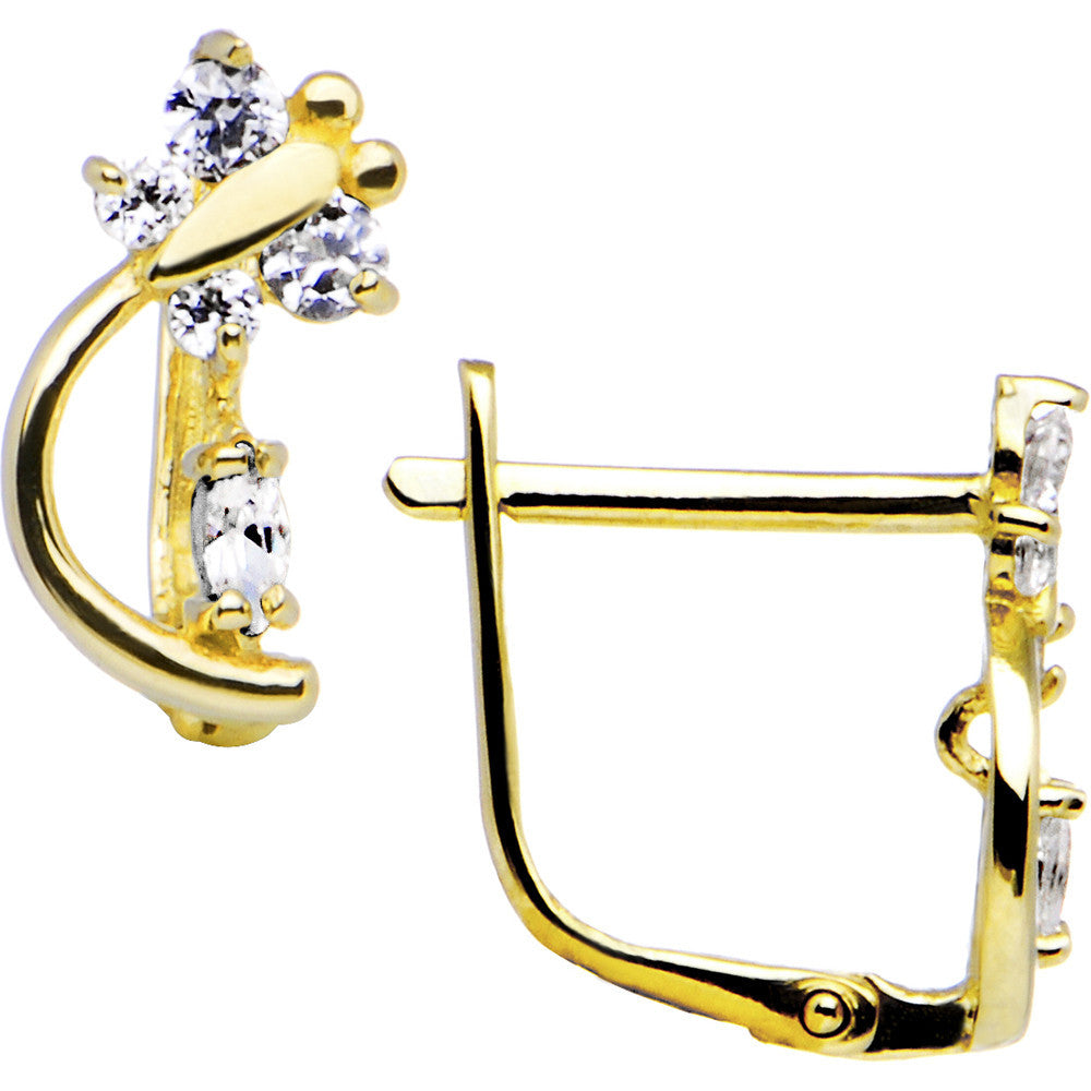 14k Yellow Gold Clear Cubic Zirconia Dragonfly Earrings