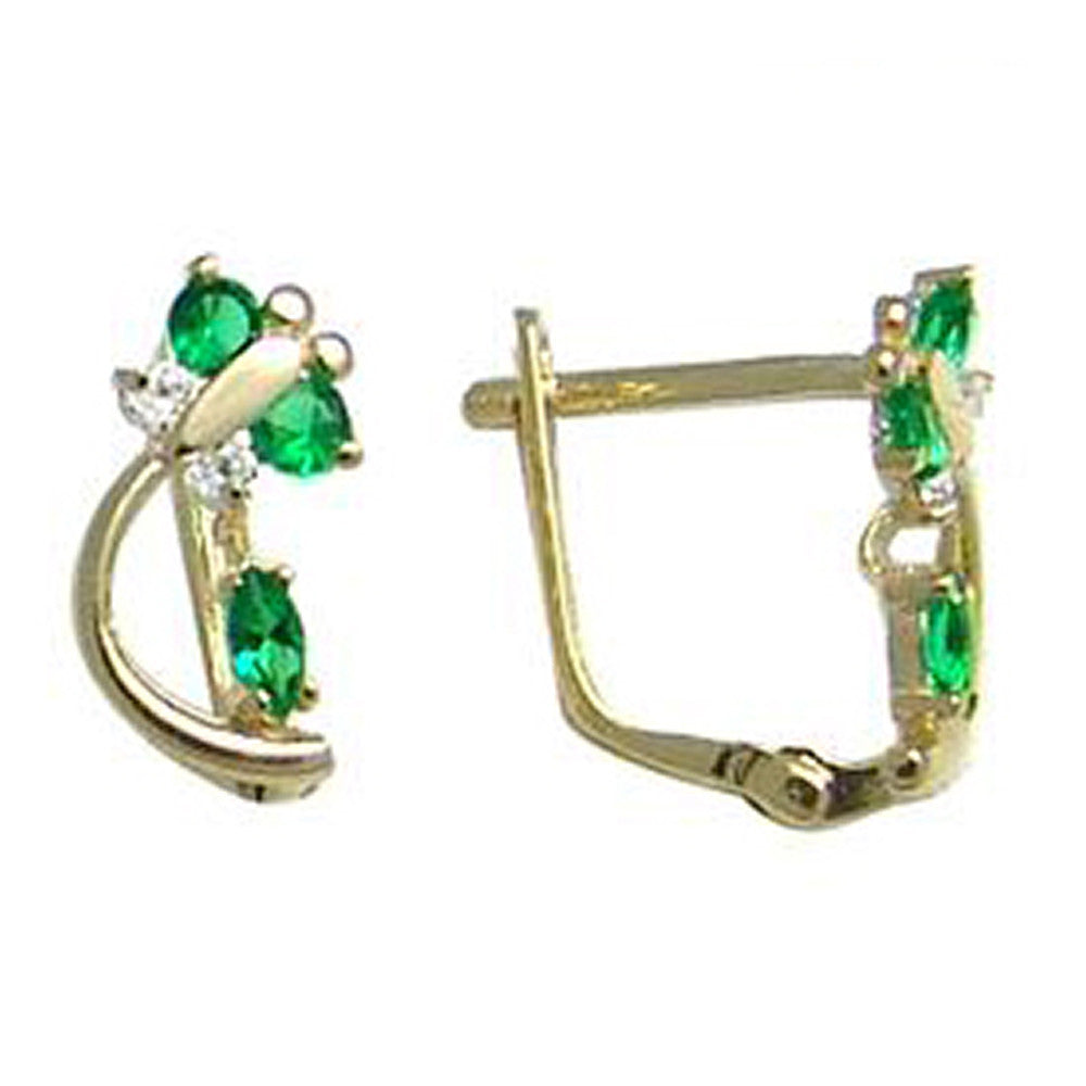 14k Yellow Gold Emerald Green Cubic Zirconia Dragonfly Earrings