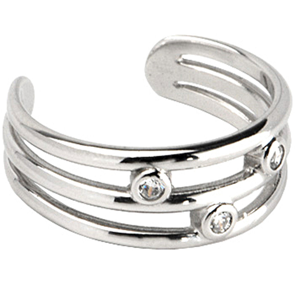 10k White Gold Cubic Zirconia Trio Band Toe Ring
