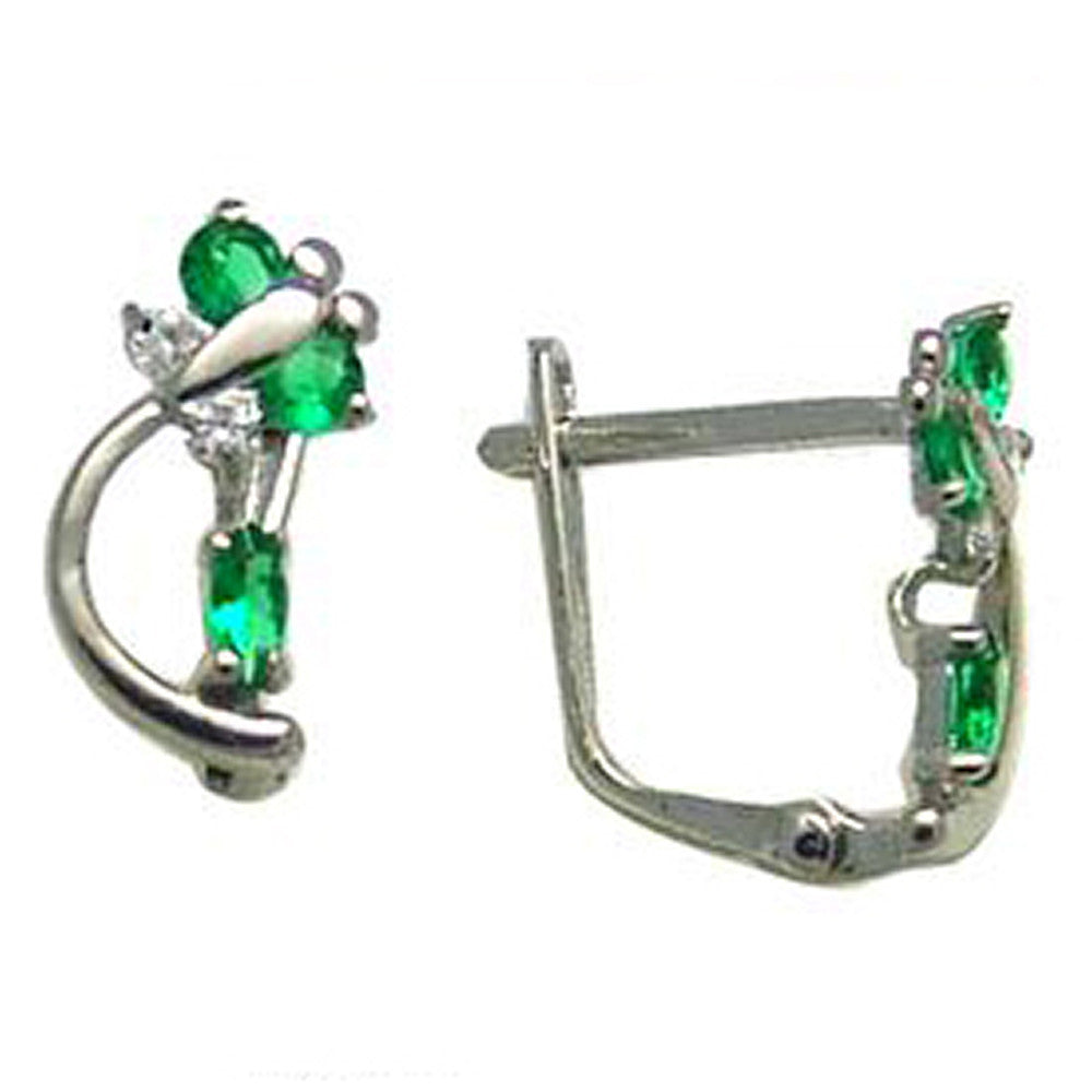 14k White Gold Emerald Green Cubic Zirconia Dragonfly Earrings