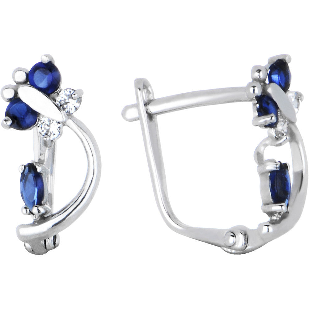 14k White Gold Sapphire Blue Cubic Zirconia Dragonfly Earrings