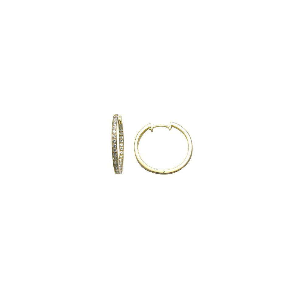 14k Yellow Gold CZ In and Out Hoop Earrings - 1 Inch