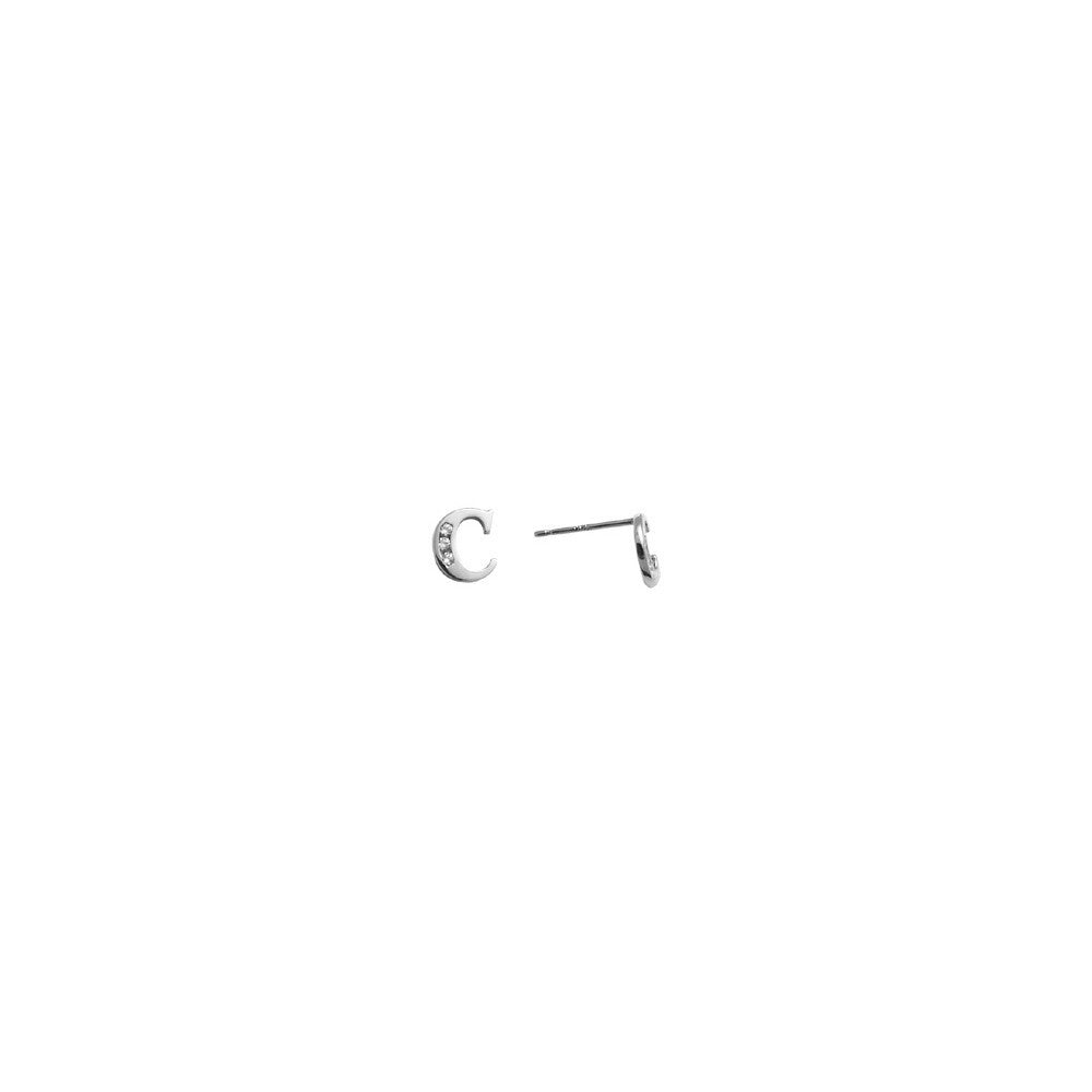14k White Gold CZ Initial C Stud Earrings