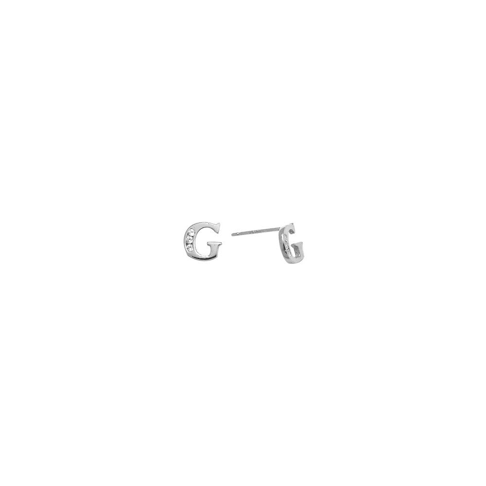 14k White Gold CZ Initial G Stud Earrings
