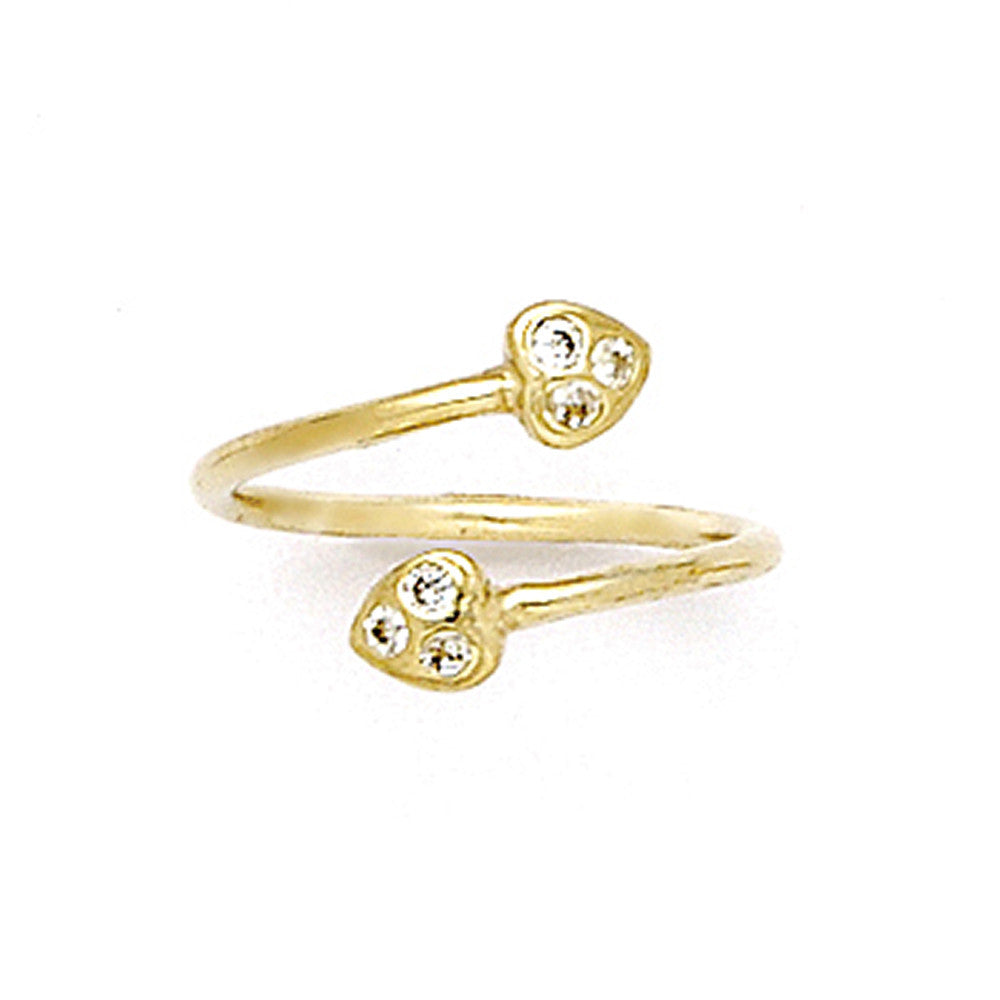 10k Yellow Gold Double Gem Heart Cubic Zirconia Toe Ring
