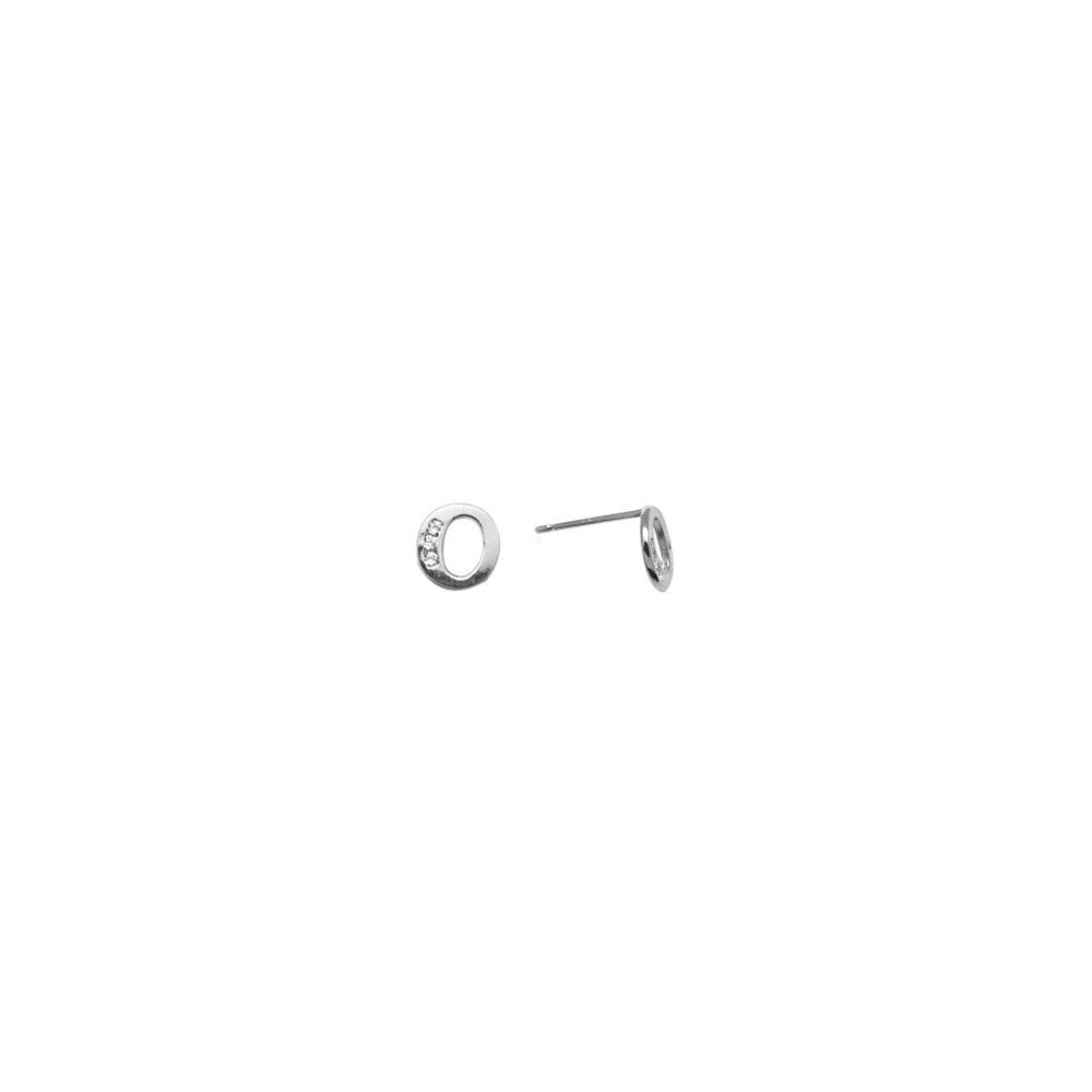14k White Gold CZ Initial O Stud Earrings