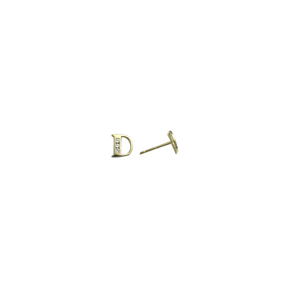14k Yellow Gold CZ Initial D Stud Earrings