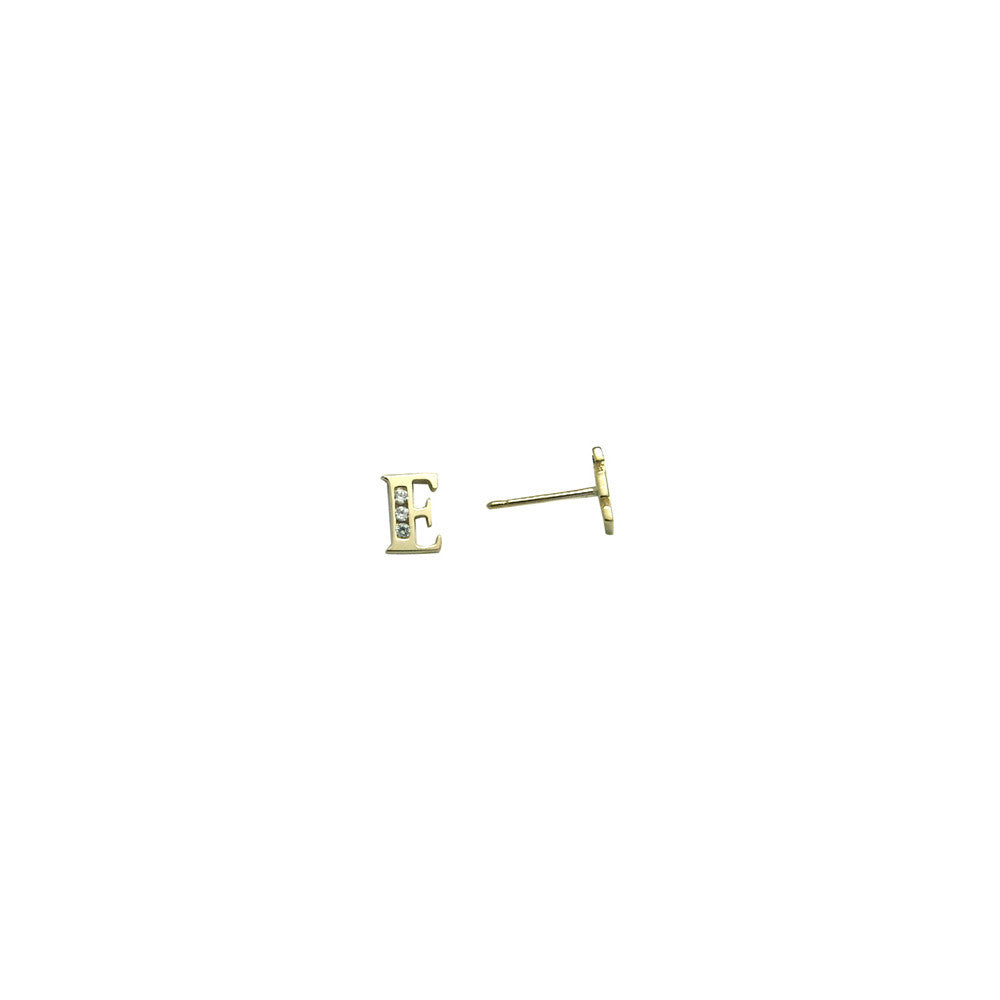 14k Yellow Gold CZ Initial E Stud Earrings