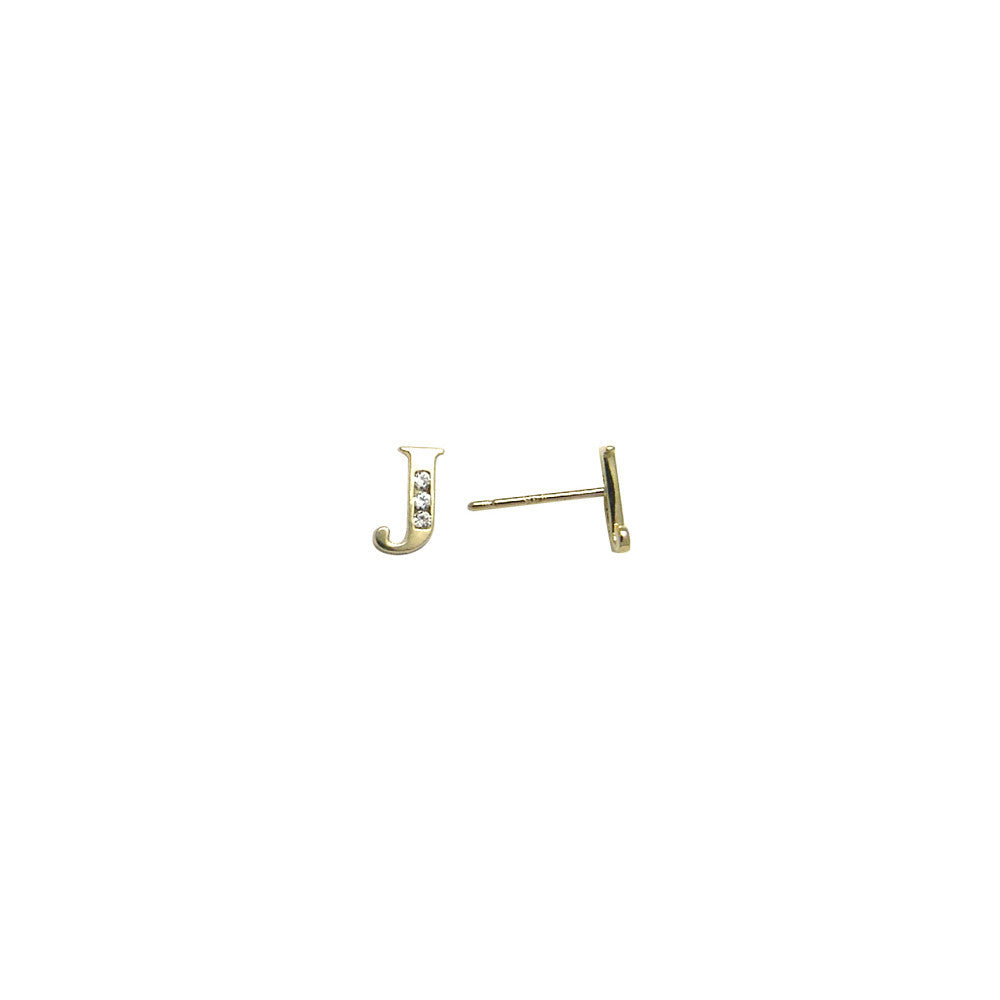 14k Yellow Gold CZ Initial J Stud Earrings