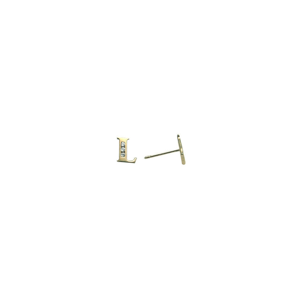 14k Yellow Gold CZ Initial L Stud Earrings