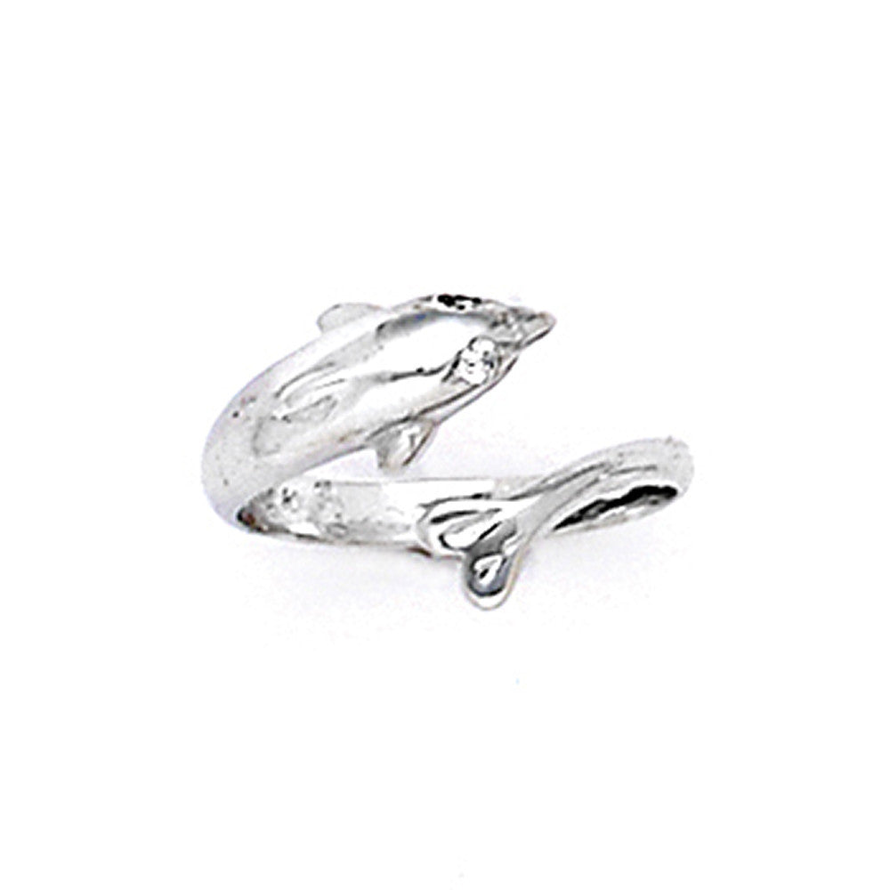 10k White Gold Cubic Zirconia Dolphin Toe Ring