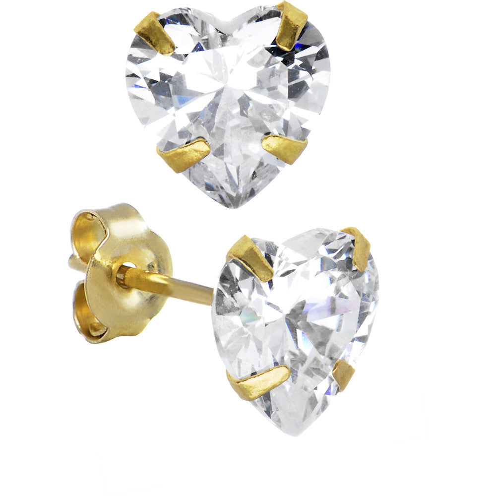 14k Yellow Gold 1.25ct Cubic Zirconia Heart Stud Earrings