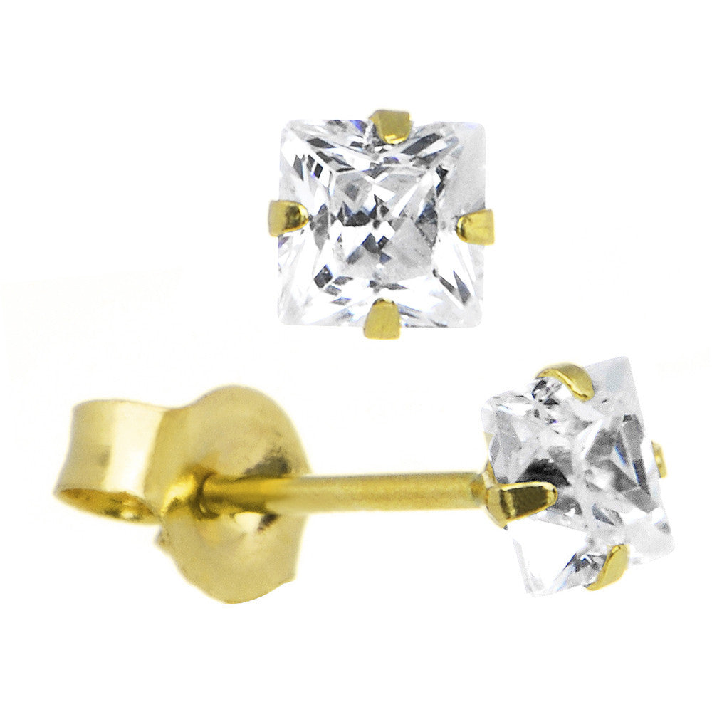14kt Yellow Gold .03 ct Cubic Zirconia Square Earrings