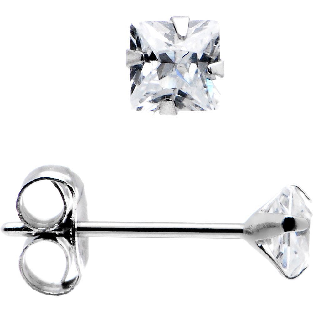 14kt White Gold .10ct Cubic Zirconia Square Earrings