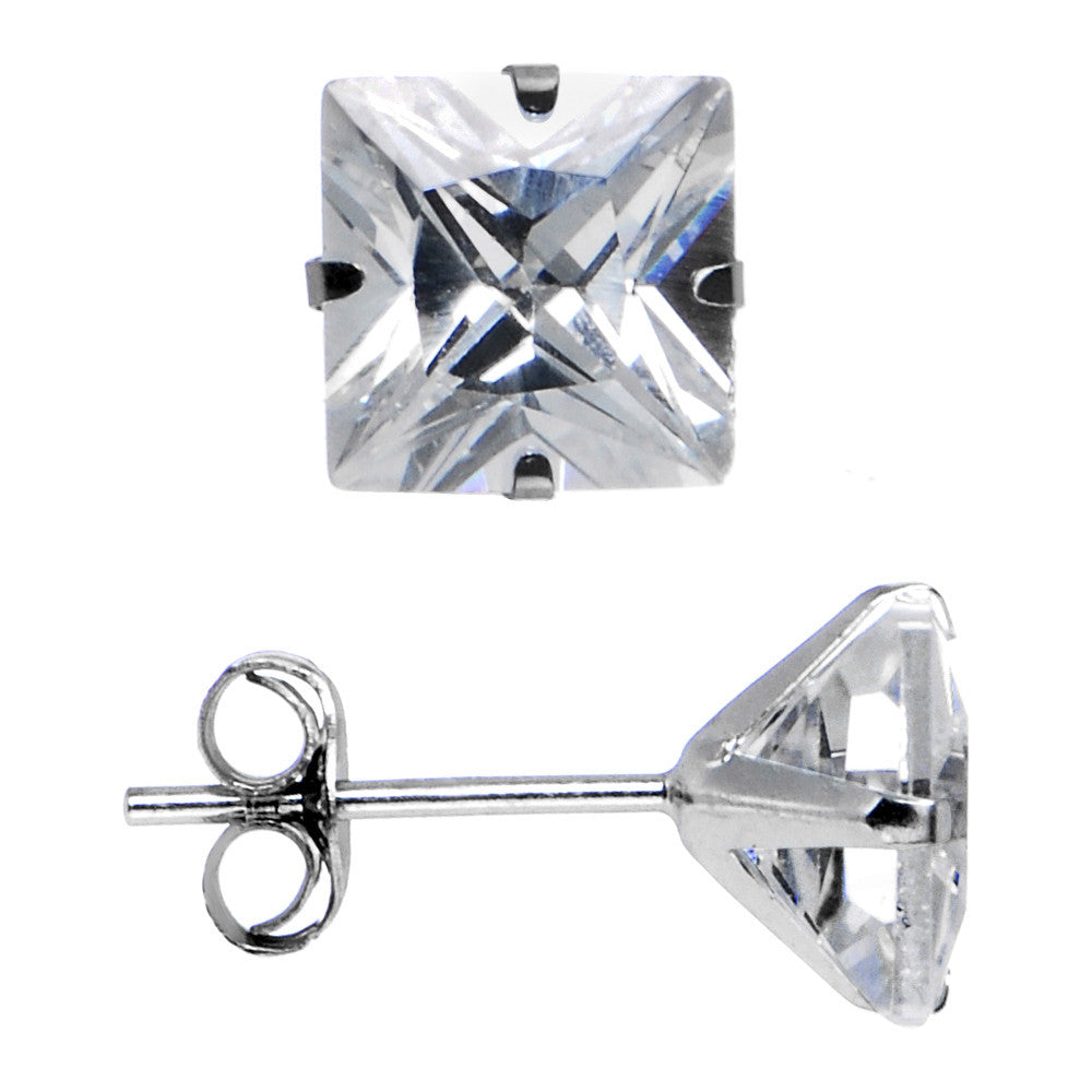 14kt White Gold .80ct Cubic Zirconia Square Earrings