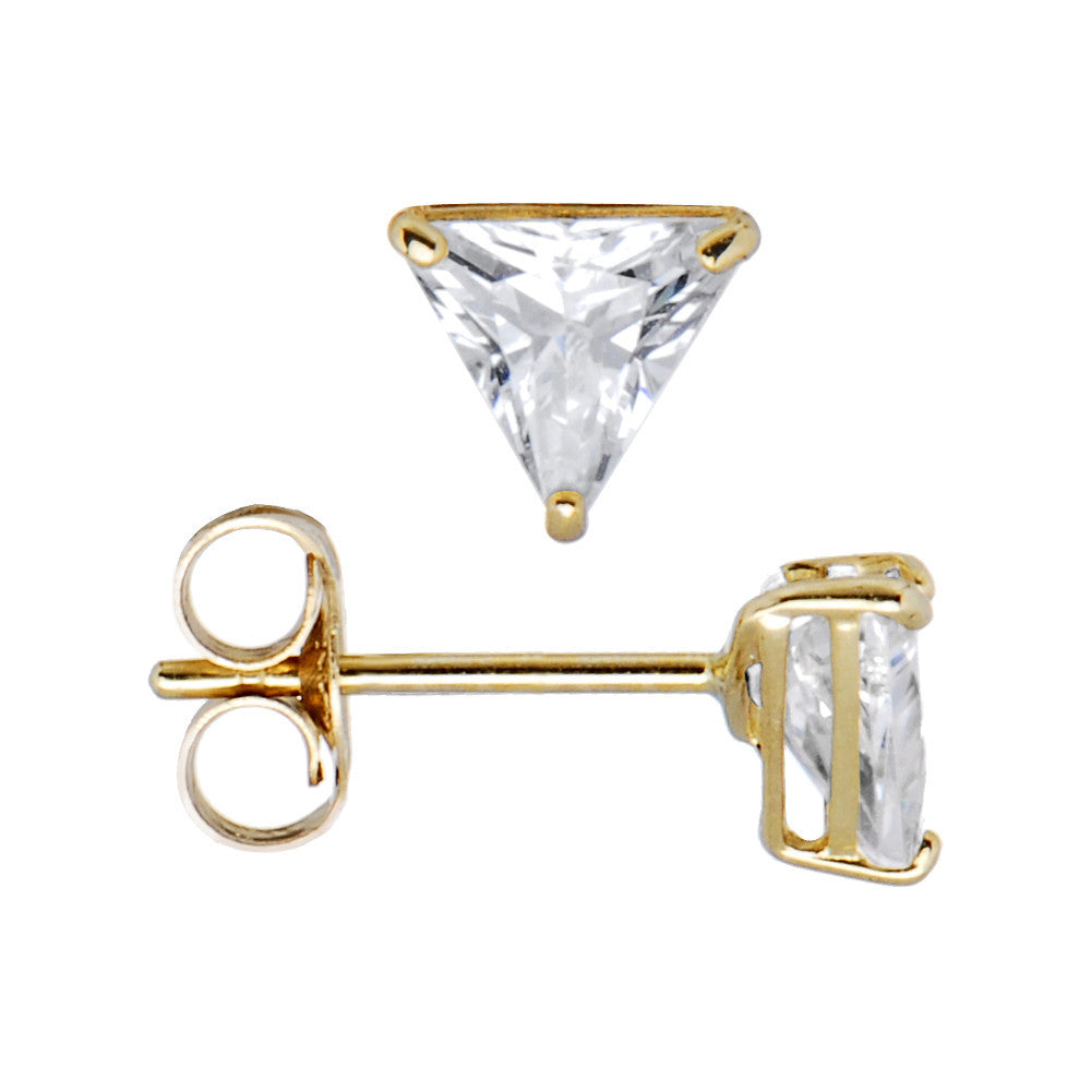 14k Yellow Gold .23ct Basket Set Triangle CZ Stud Earrings
