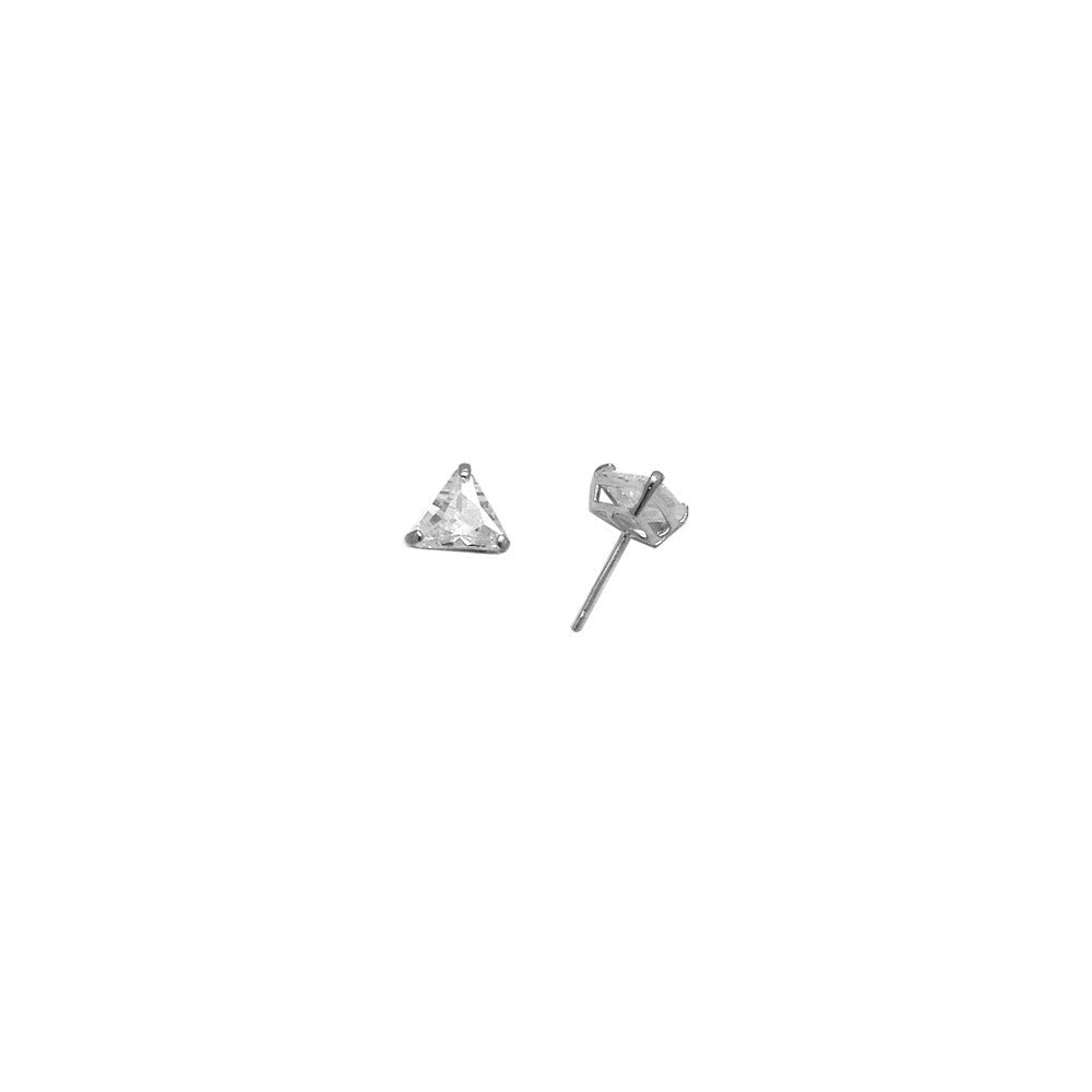 14k White Gold .80ct Basket Set Triangle CZ Stud Earrings