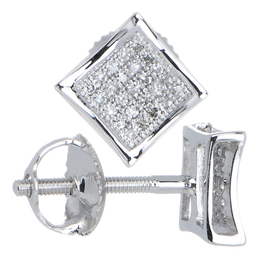 Solid 14k White Gold .10 Carat Micro Pav+ᆲ Genuine Diamond Earrings