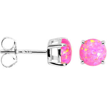 6mm Pink Round Sterling Silver Synthetic Opal Stud Earrings