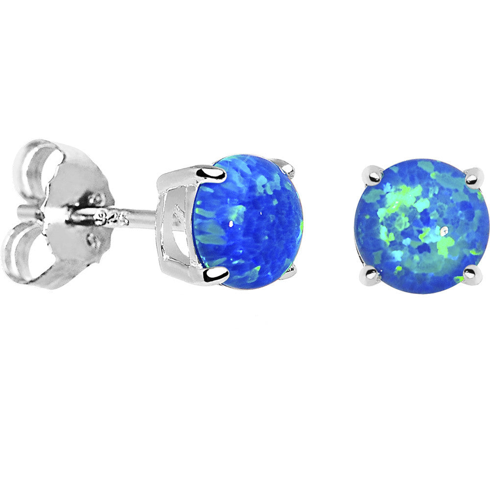 Blue opal stud earrings sterling silver Clearance