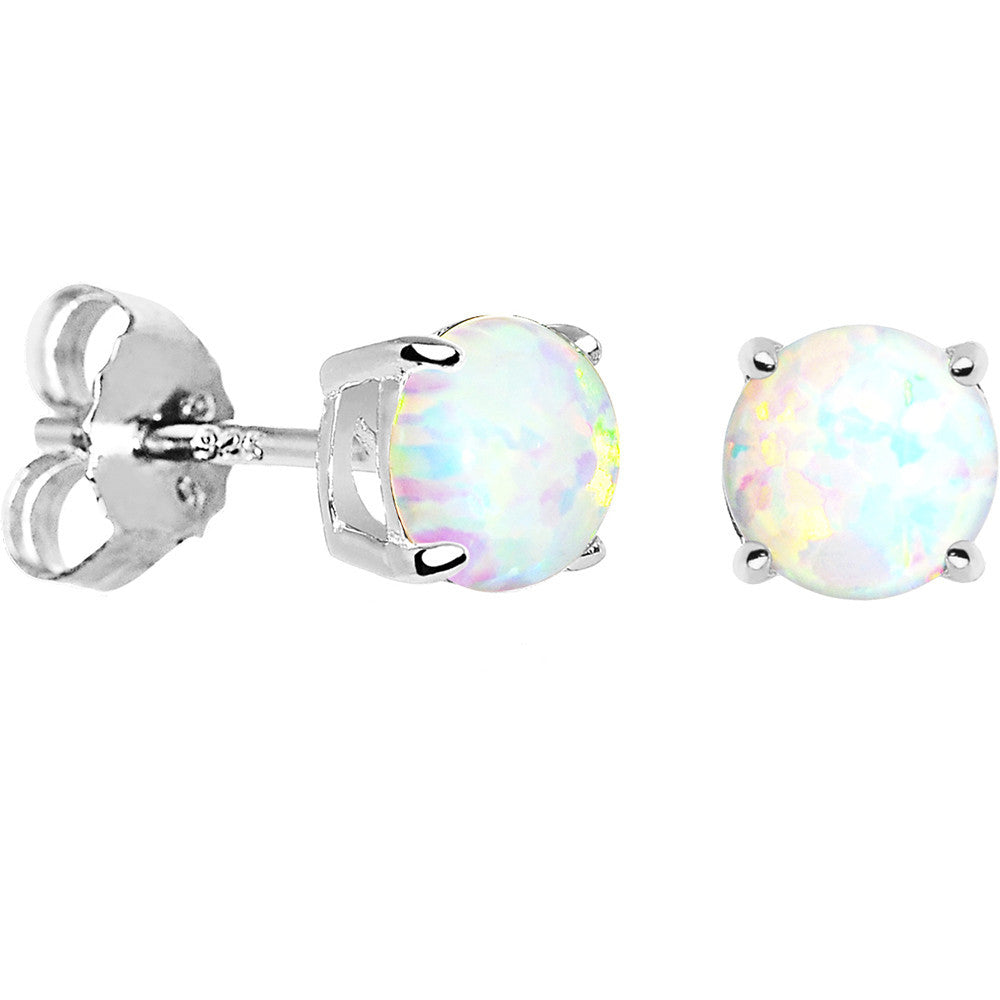 6mm Round Sterling Silver Synthetic Opal Stud Earrings