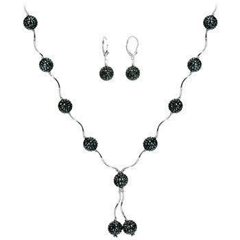 Sterling Silver Jet Crystal Ball Drop Necklace and Earring Set