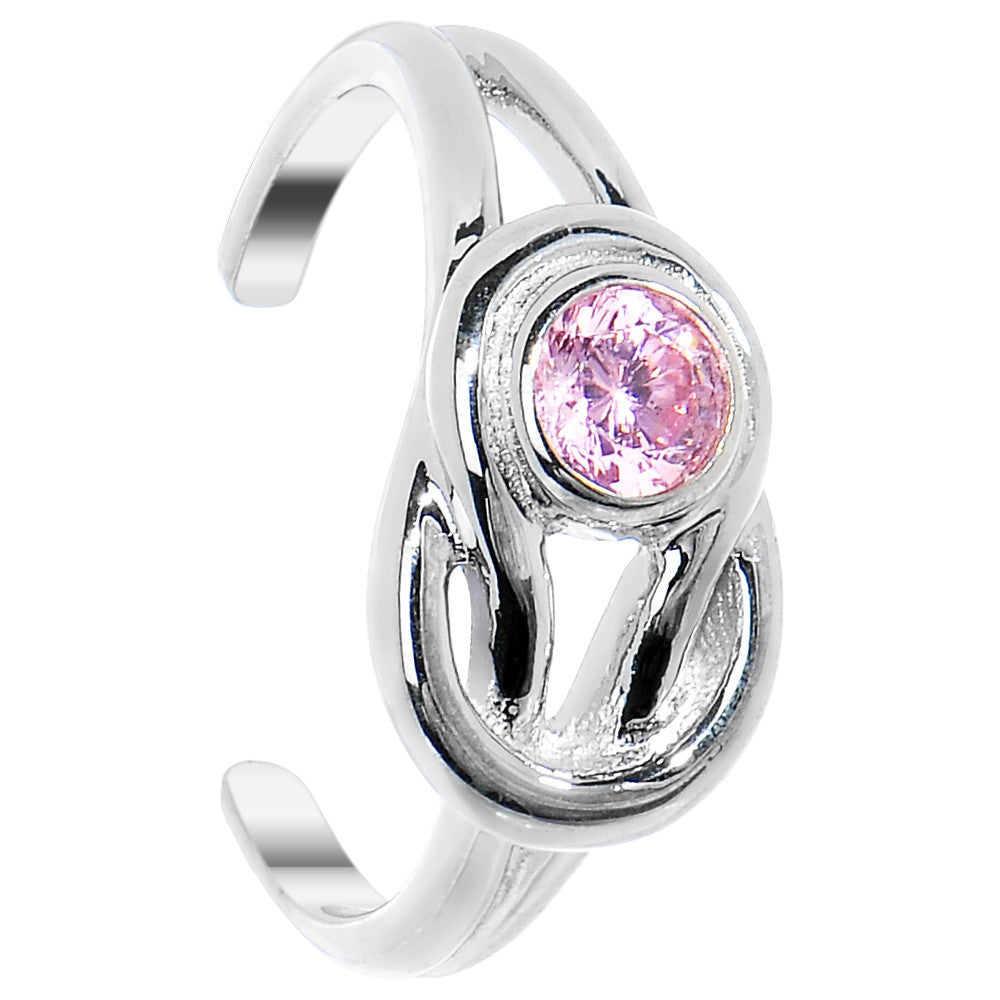 925 Sterling Silver Pink CZ Knot Toe Ring