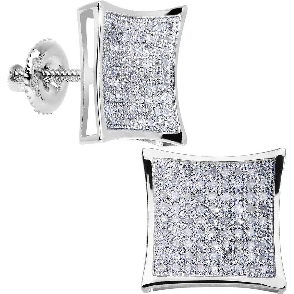 Solid 14k White Gold .33 Carat Micro Pav+ᆲ Genuine Diamond Earrings