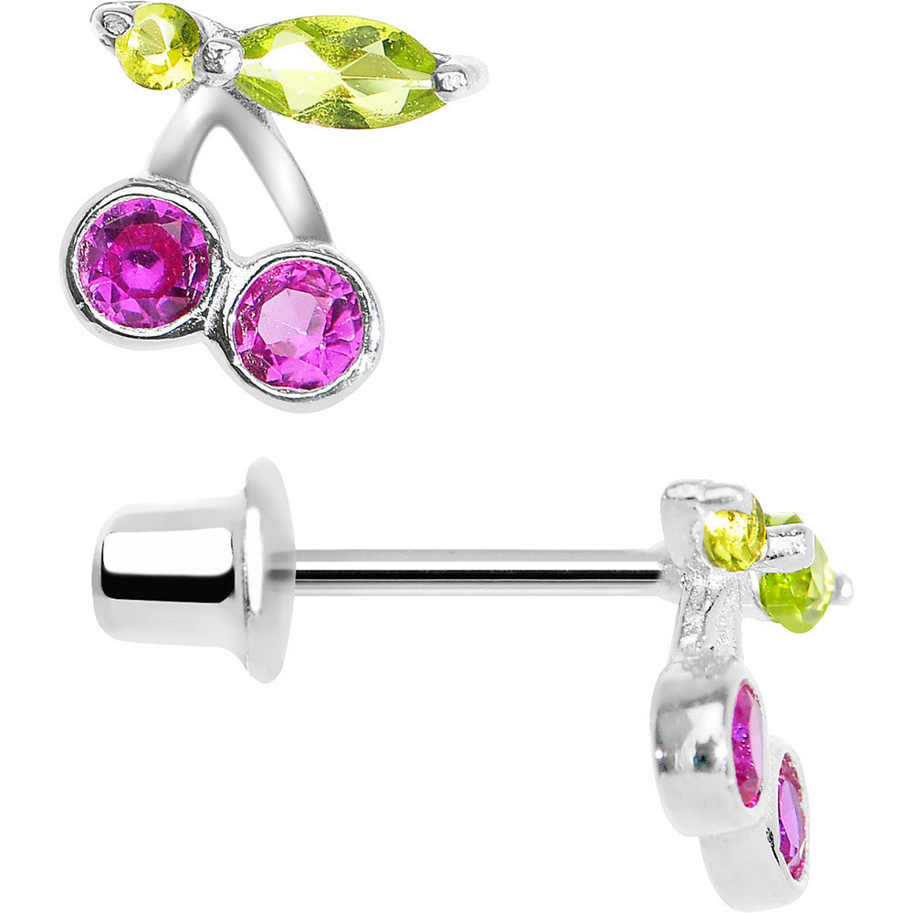 925 Sterling Silver Pink CZ Cherry Stud Youth Earrings