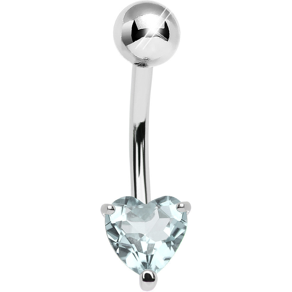 925 Sterling Silver Genuine Blue Topaz Heart Solitaire Belly Ring