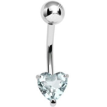 925 Sterling Silver Genuine Blue Topaz Heart Solitaire Belly Ring