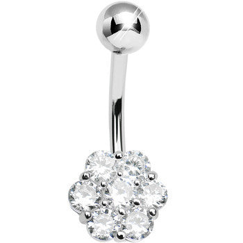 925 Sterling Silver Cubic Zirconia Blooming Flower Belly Ring