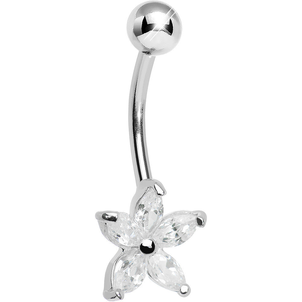 925 Sterling Silver Cubic Zirconia Lily Belly Ring