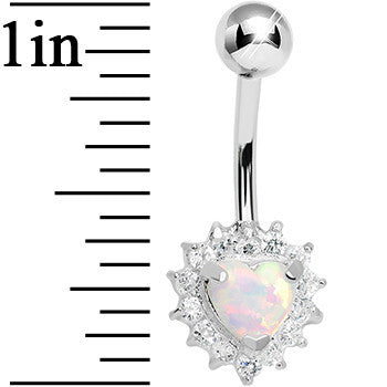 925 Sterling Silver Cubic Zirconia Opal Heart Belly Ring