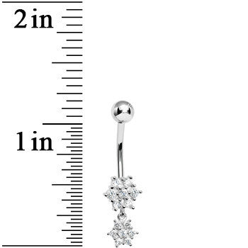 925 Sterling Silver Cubic Zirconia Dangle Flower Belly Ring