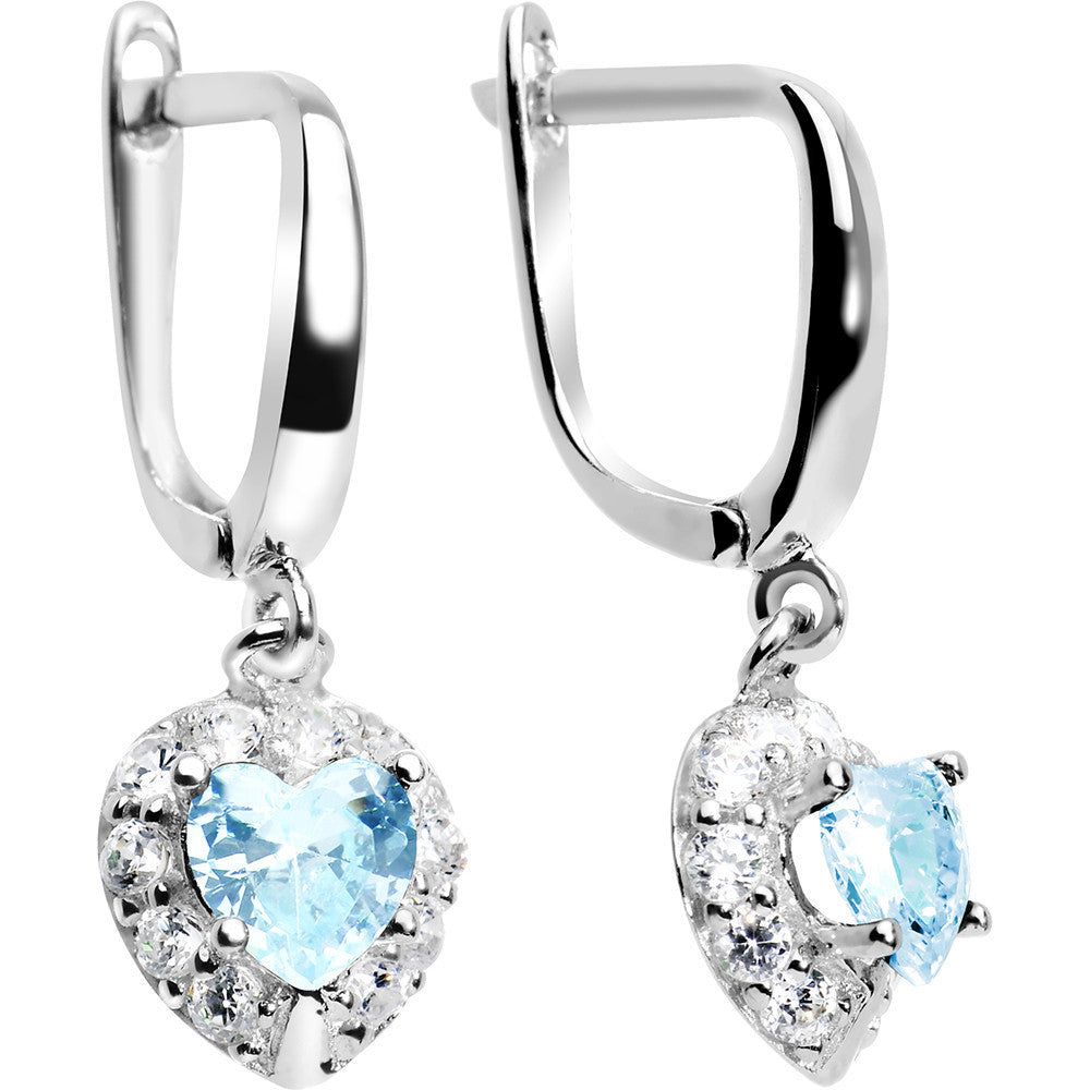 925 Silver CZ Heart March Birthstone Leverback Youth Earrings
