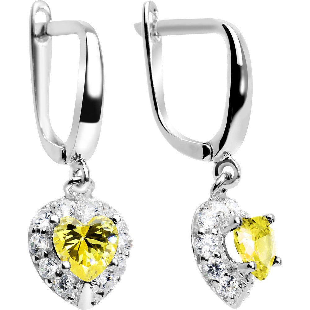 925 Silver CZ Heart November Birthstone Leverback Youth Earrings