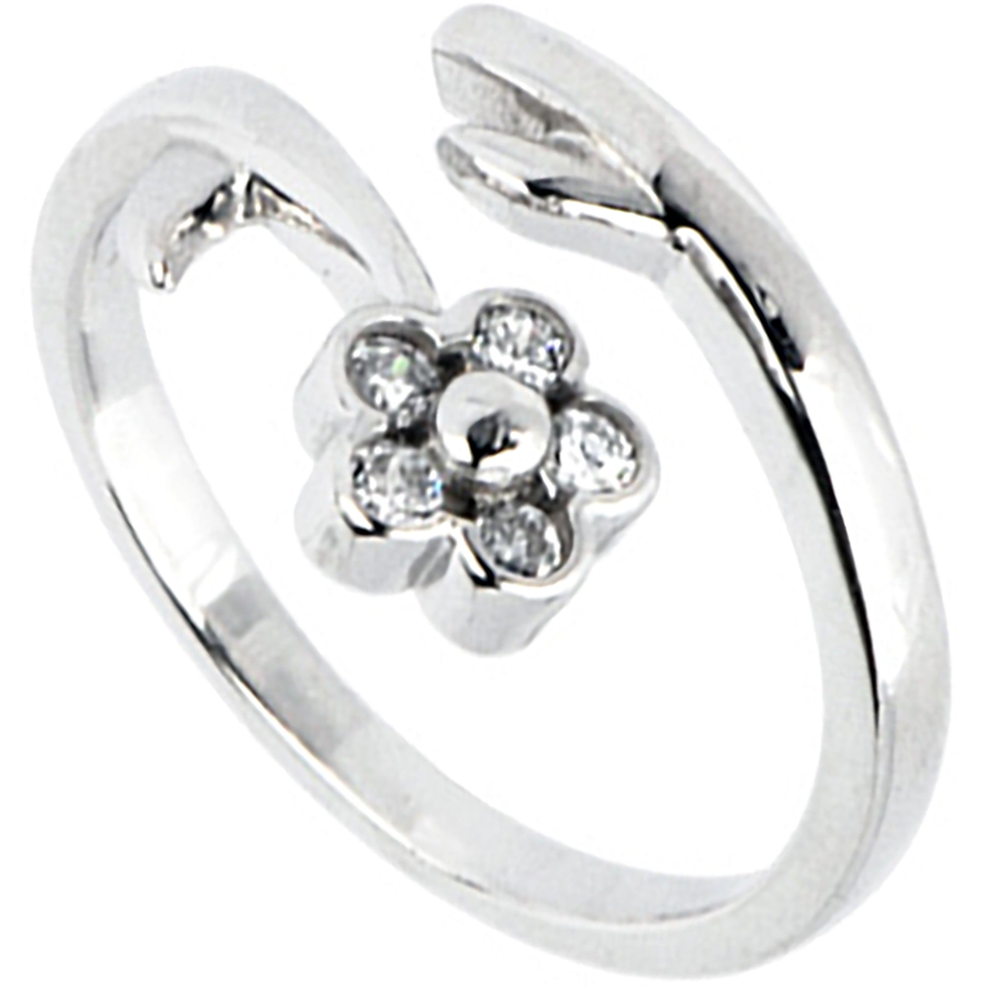 Solid 14k White Gold .05 Carat Genuine Diamond Flower Toe Ring